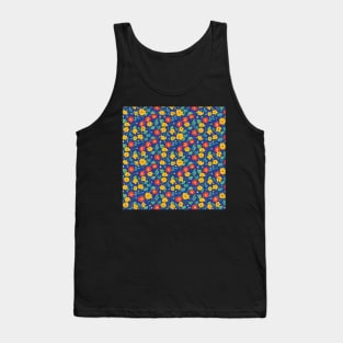 Yellow Black Eyed Susan Flowers and Red Poppys on Blue Background Floral Pattern Tank Top